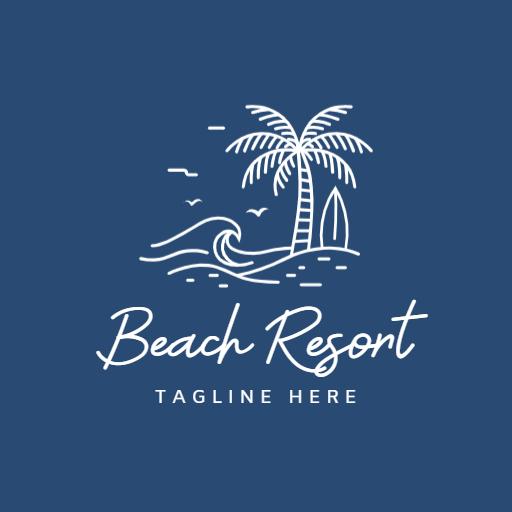 Charming Tropical Scene with Palm Trees at Beach Resort Logo Template
