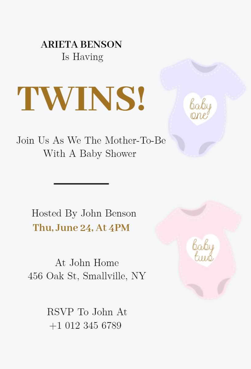 Charming Twins Baby Shower Celebration Invitation Template