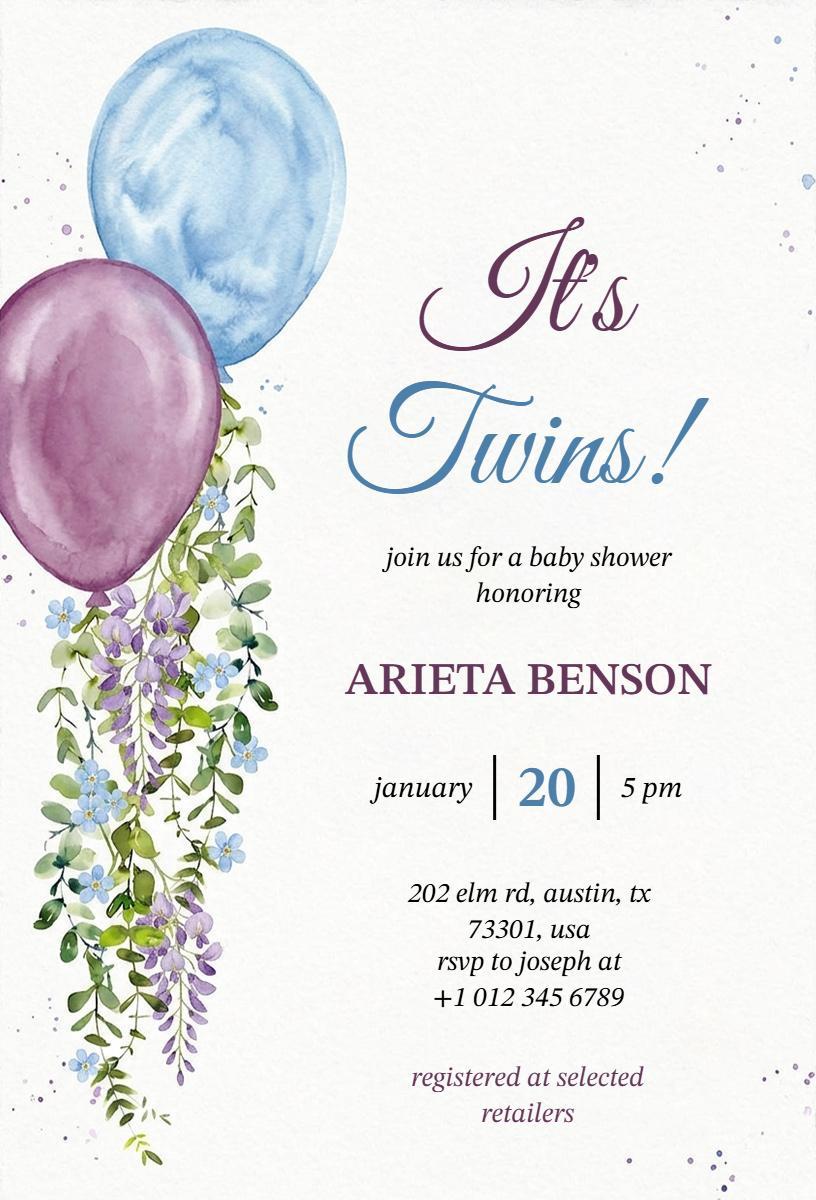 Charming Twins Floral Baby Shower Celebration Invitation Template