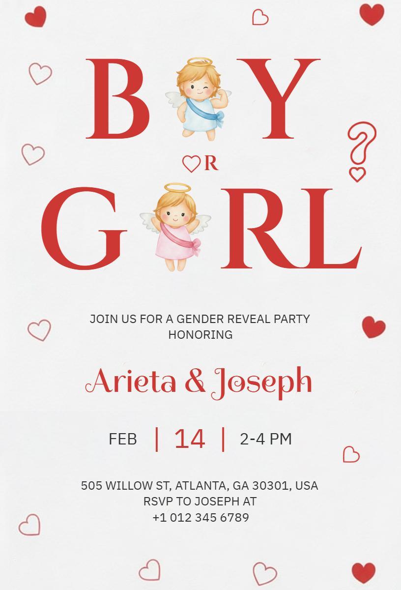 Charming Valentine's Day Gender Reveal Celebration Invitation Template