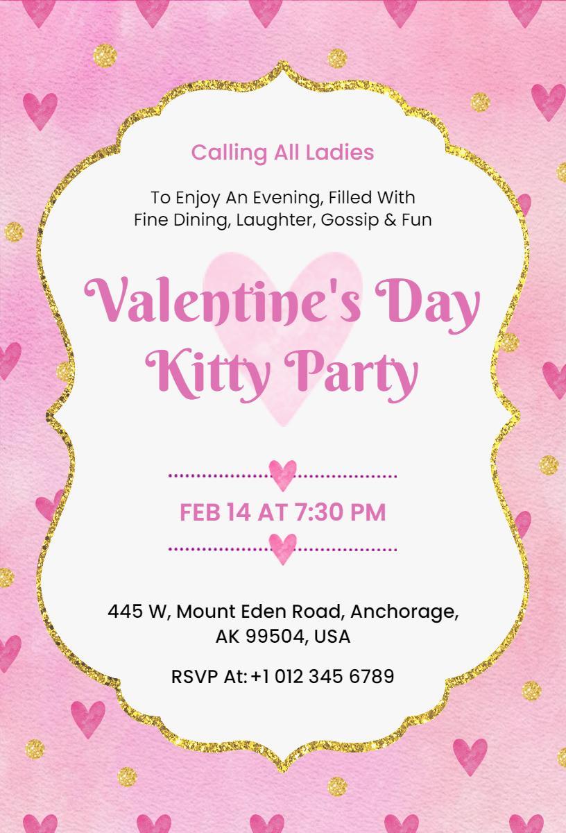 Charming Valentine's Day Kitty Party Celebration Invitation Template