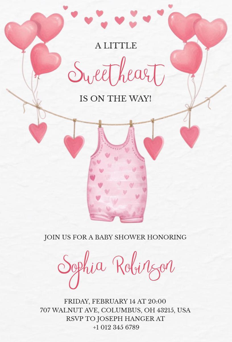 Charming Valentine's Day Sweetheart Baby Shower Invitation Template