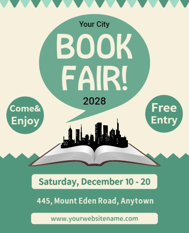 Charming Vintage Book Fair Green Theme Poster Template