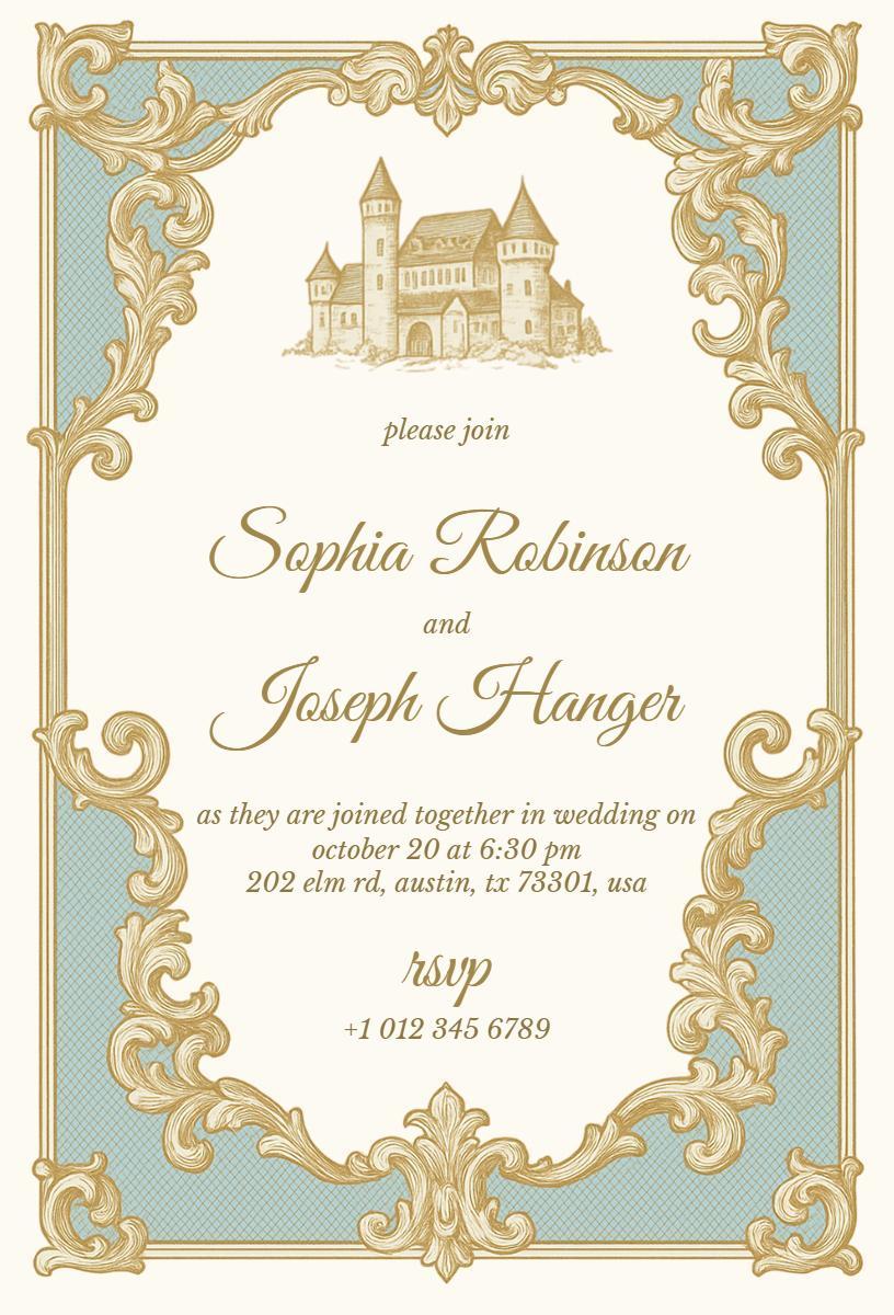 Charming Vintage Castle Wedding Ceremony Invitation Template