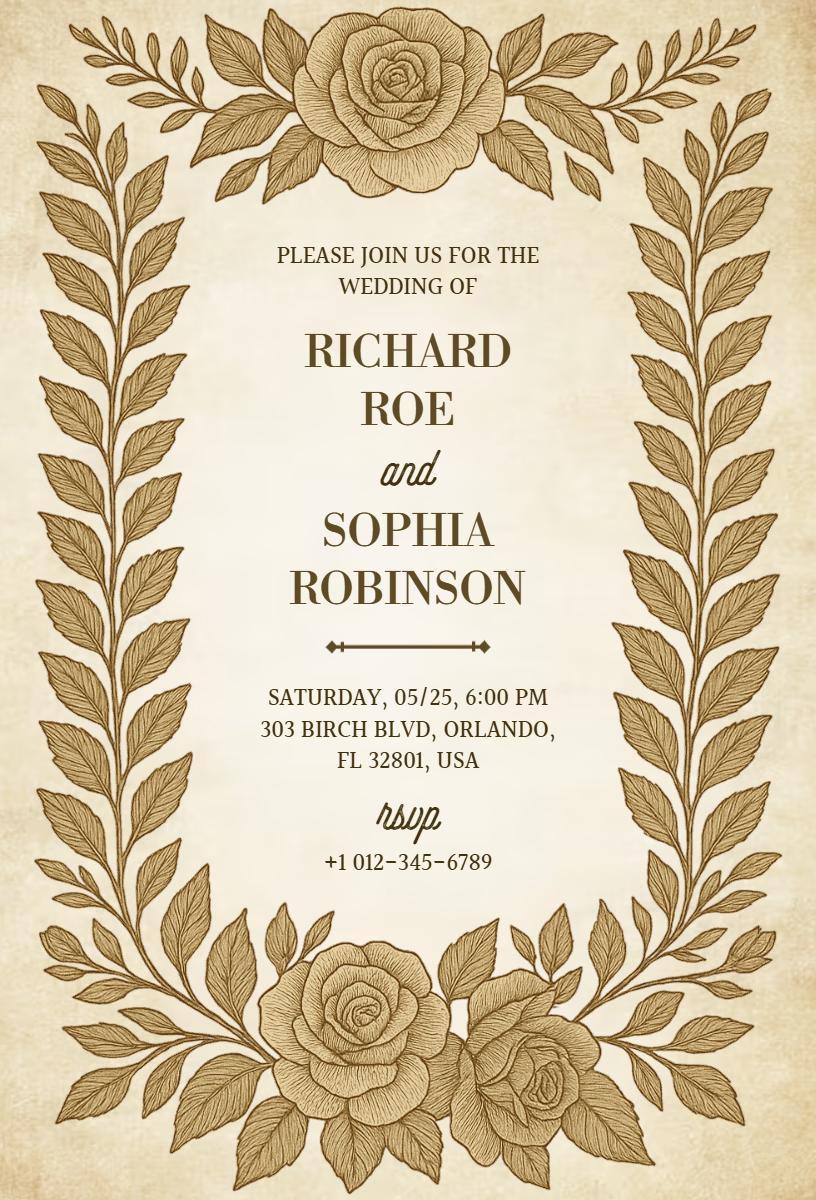 Charming Vintage Floral Elegant Wedding Invitation Template