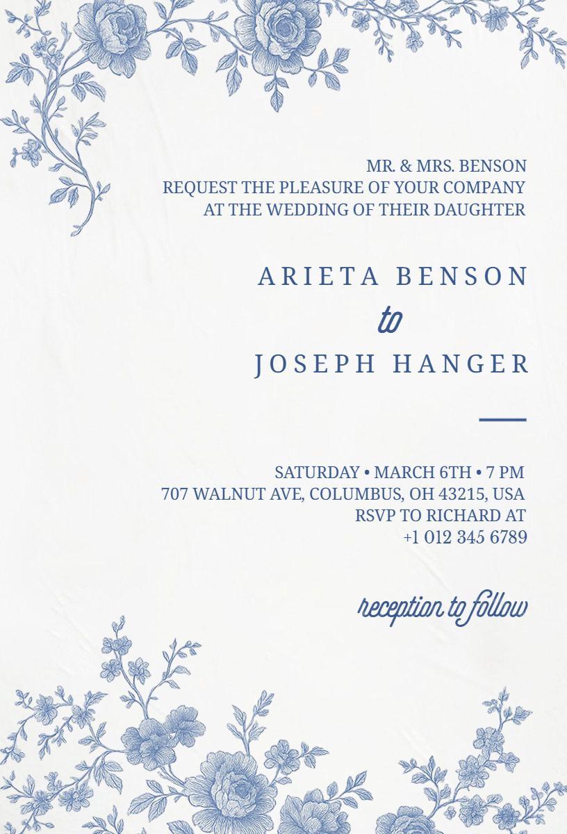 Charming Vintage Floral Wedding Ceremony Invitation Template