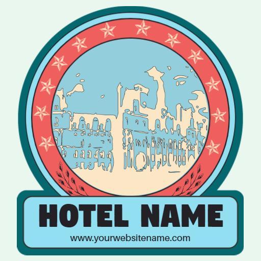 Charming Vintage Hotel Scene with Stars and Floral Design Sticker Template