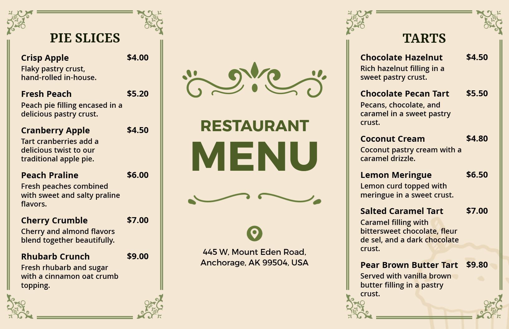 Charming Vintage-Inspired Restaurant Menu Template