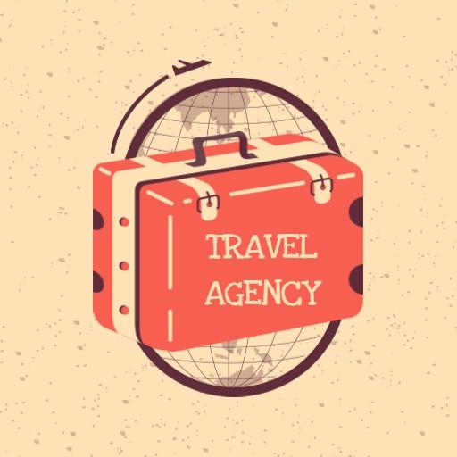 Charming Vintage Travel Agency Suitcase Design with Globe Logo Template