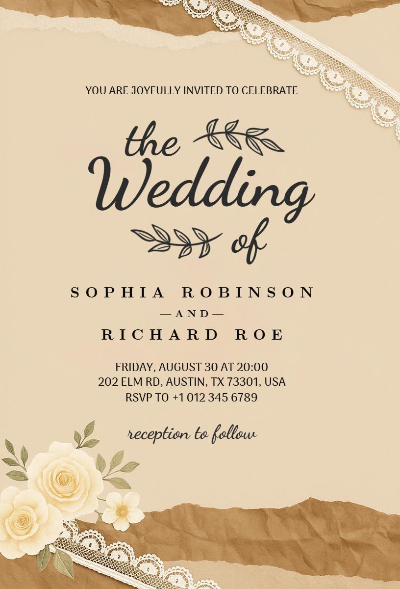 Charming Vintage Wedding Celebration Floral Invitation Template