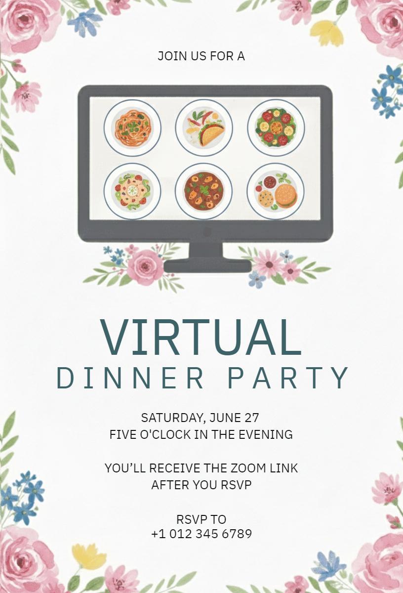 Charming Virtual Dinner Party Celebration Invitation Template