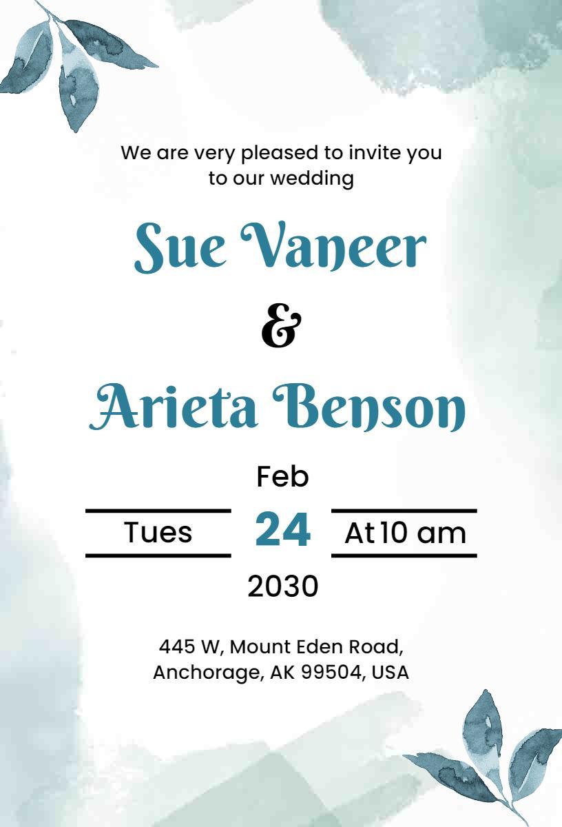 Charming Watercolor Floral Wedding Ceremony Invitation Template