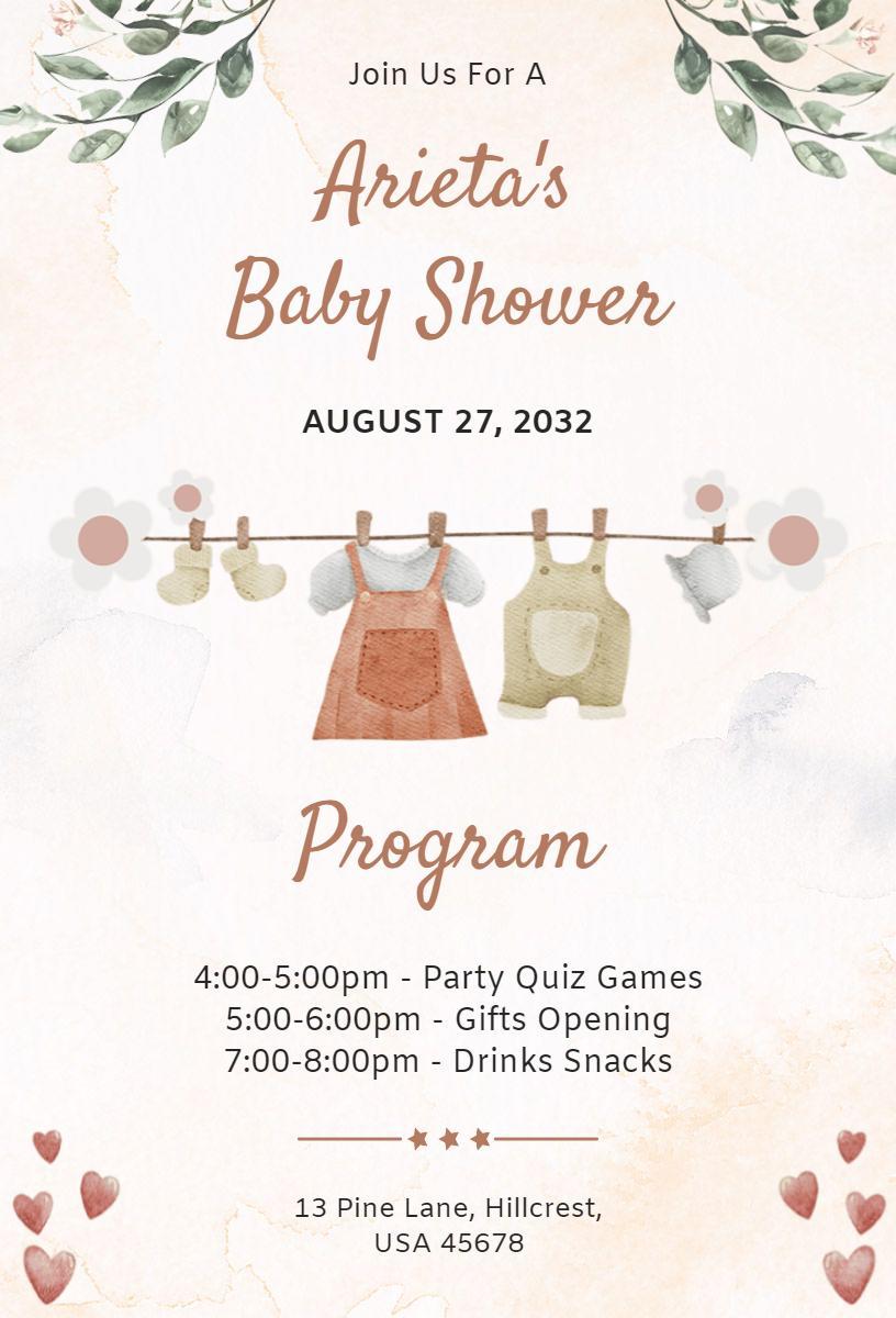 Charming Watercolor Rustic Baby Shower Celebration Invitation Template