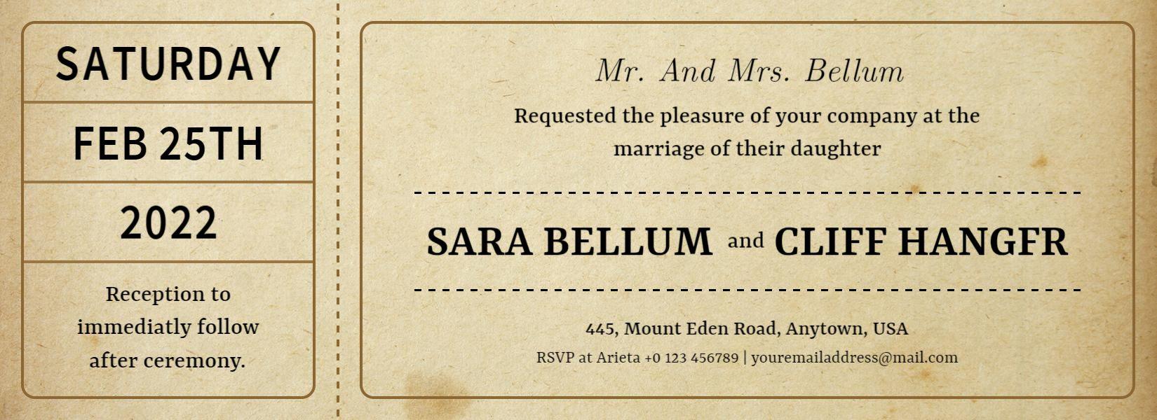 Charming Wedding Ceremony Ticket Invitation Template