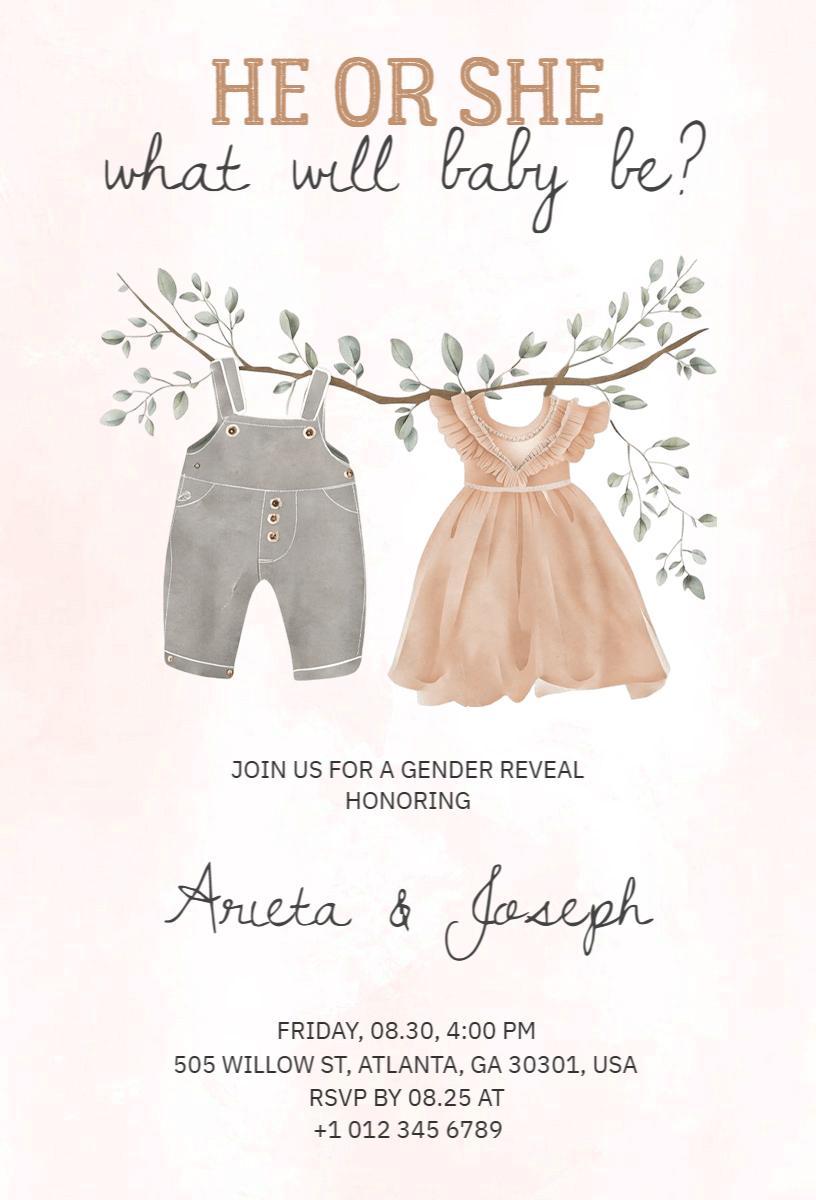 Charming Whimsical Gender Reveal Celebration Invitation Template