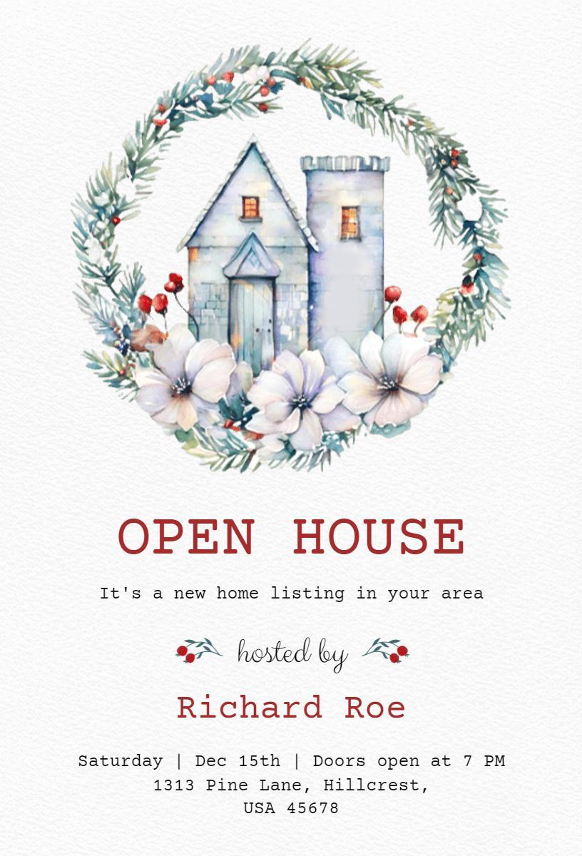 Charming Winter Cottage Open House Invitation Template