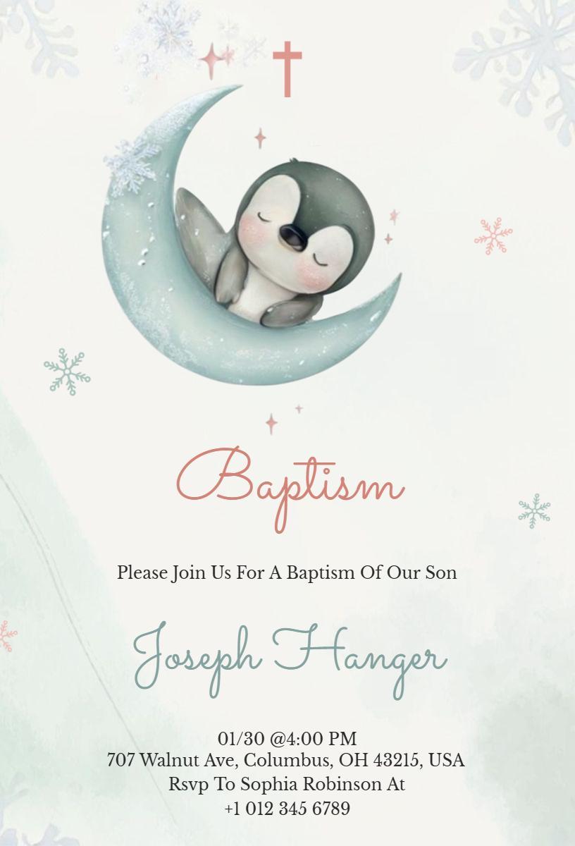 Charming Winter Themed Baby Baptism Invitation Template