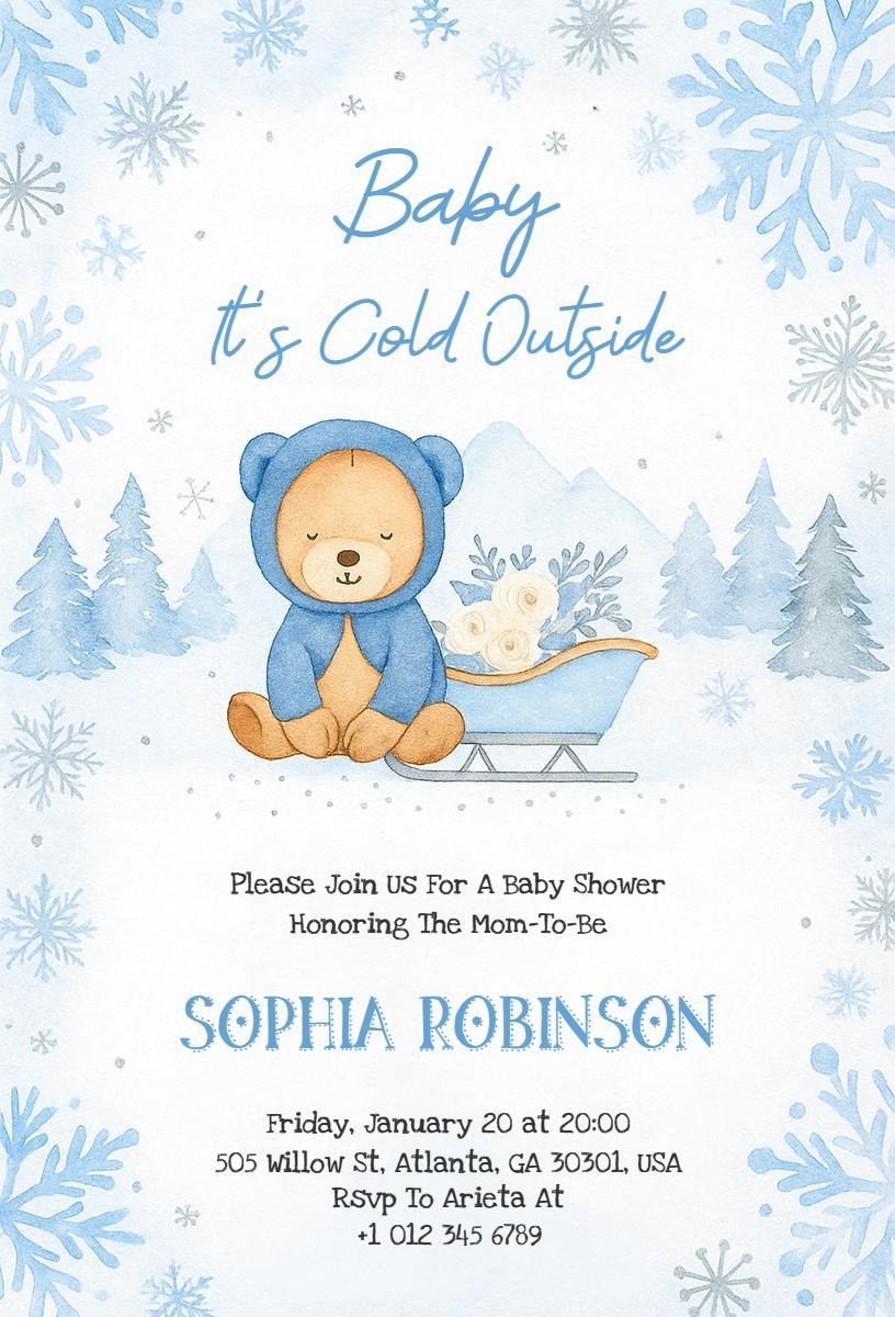 Charming Winter Wonderland Baby Shower Invitation Template