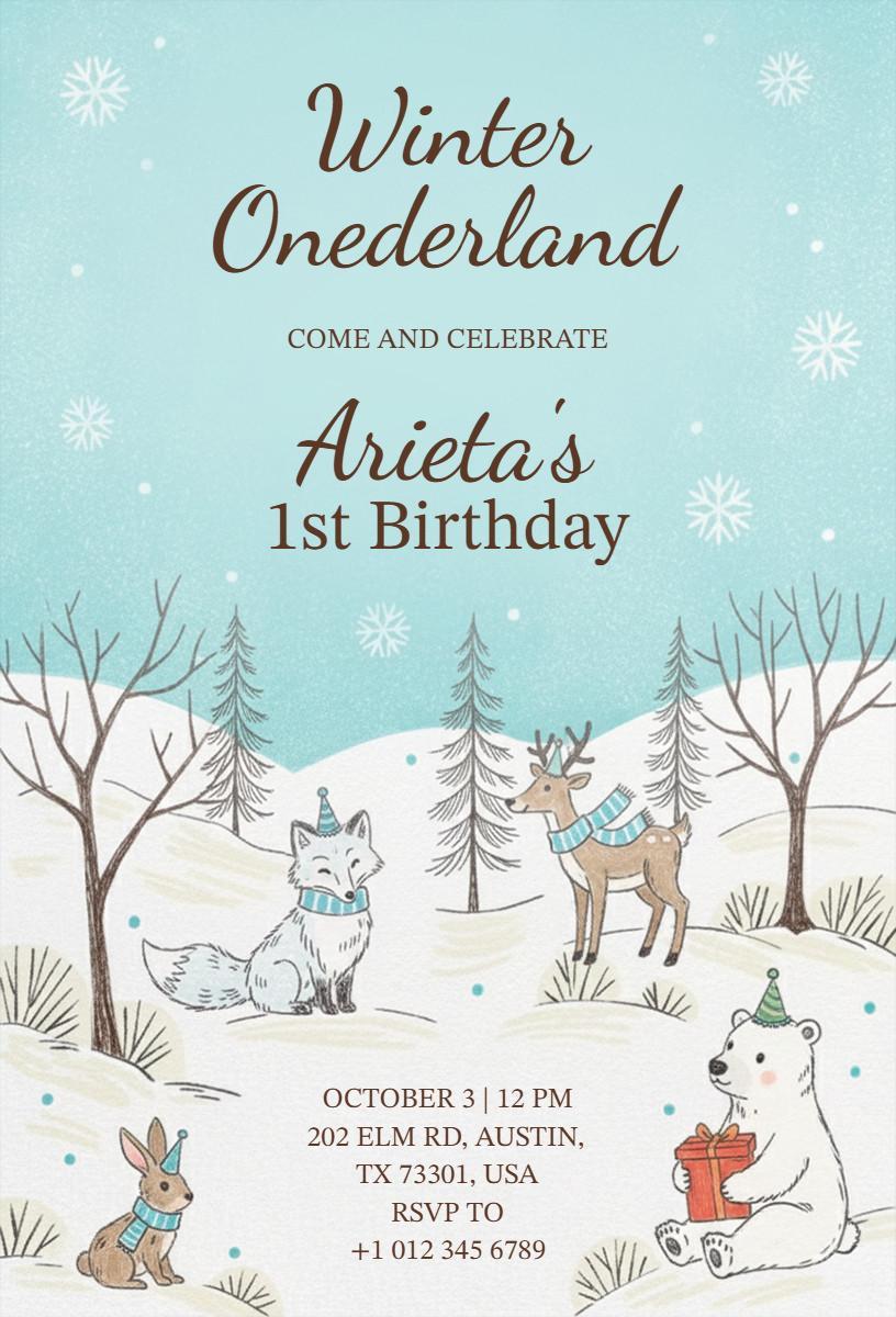 Charming Winter Wonderland Birthday Celebration Invitation Template