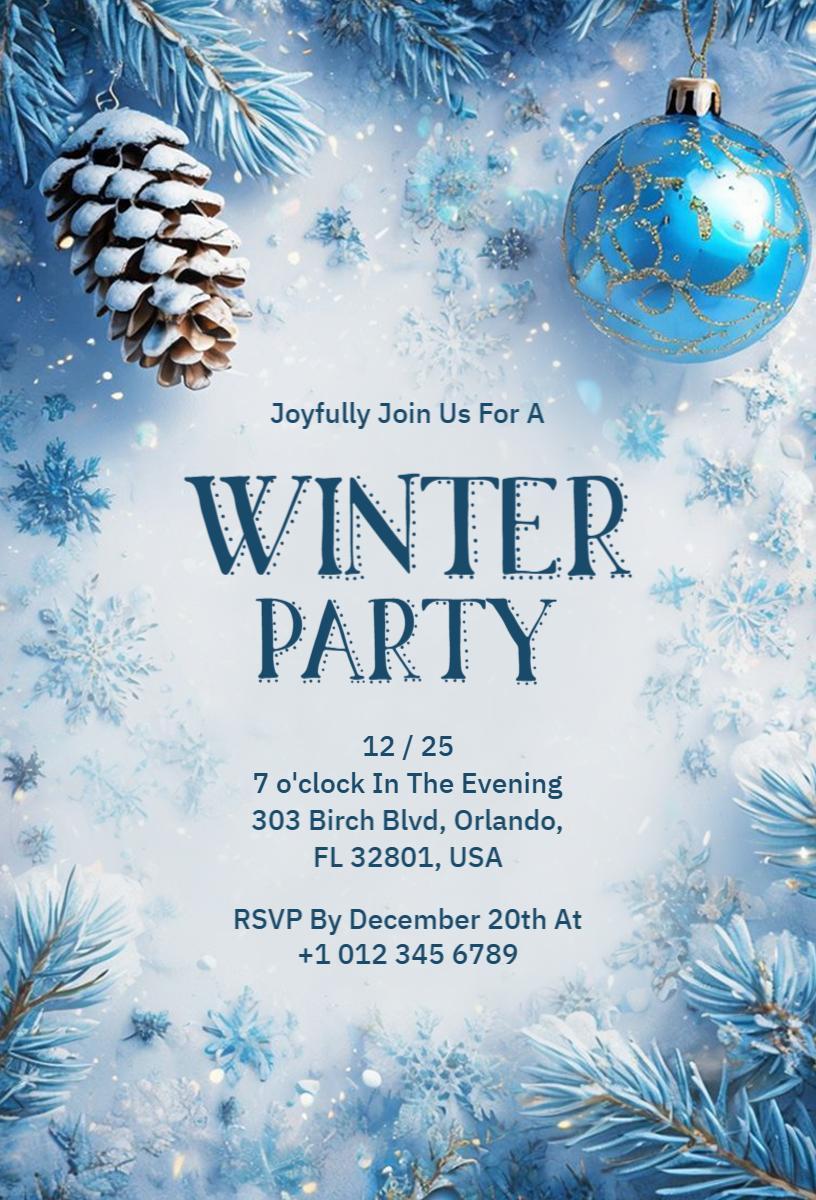 Charming Winter Wonderland Celebration Party Invitation Template