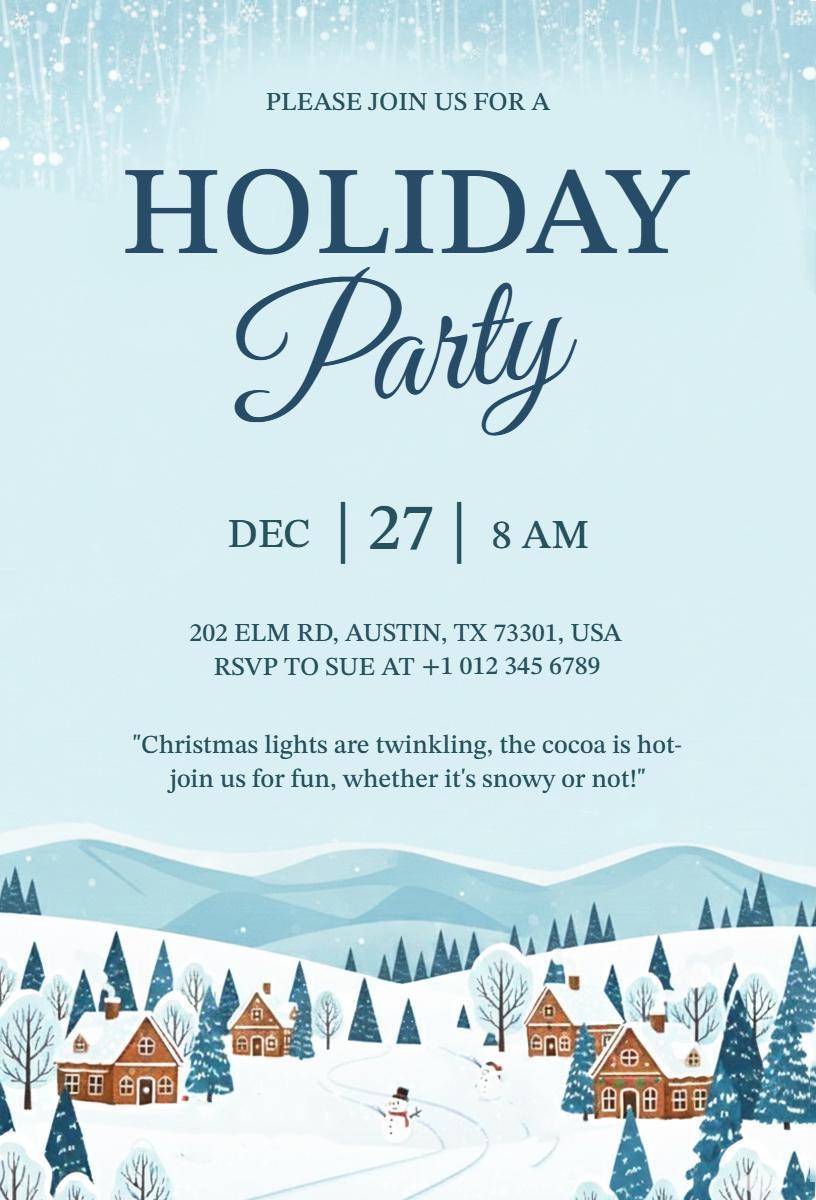 Charming Winter Wonderland Holiday Party Invitation Template