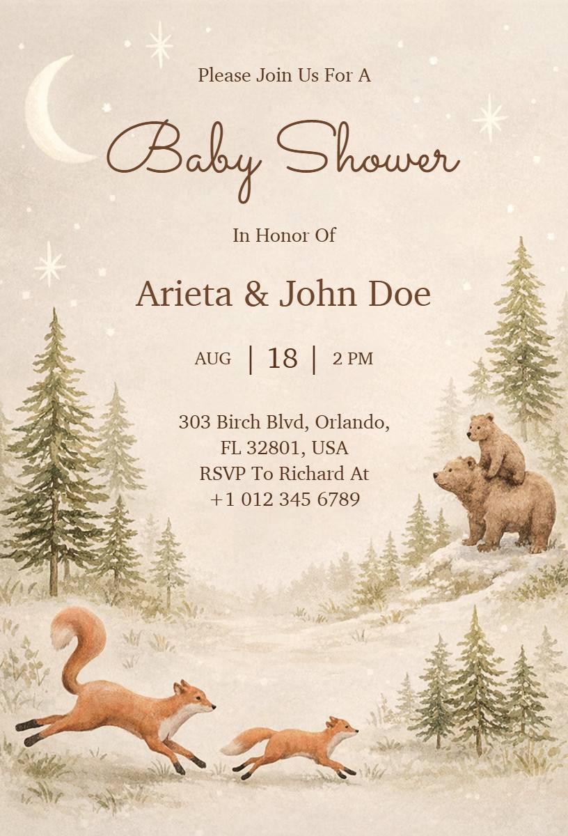 Charming Woodland Animal Forest Baby Shower Invitation Template