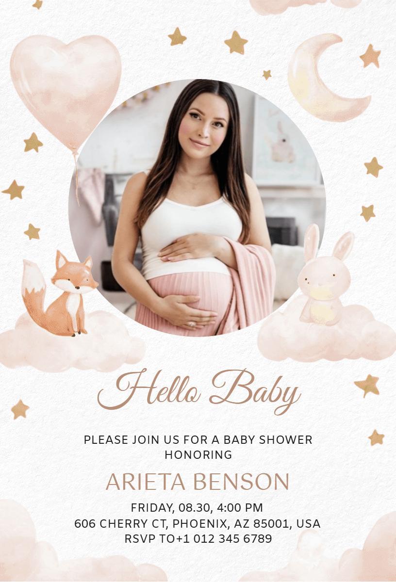 Charming Woodland Animal Theme Baby Shower Invitation Template