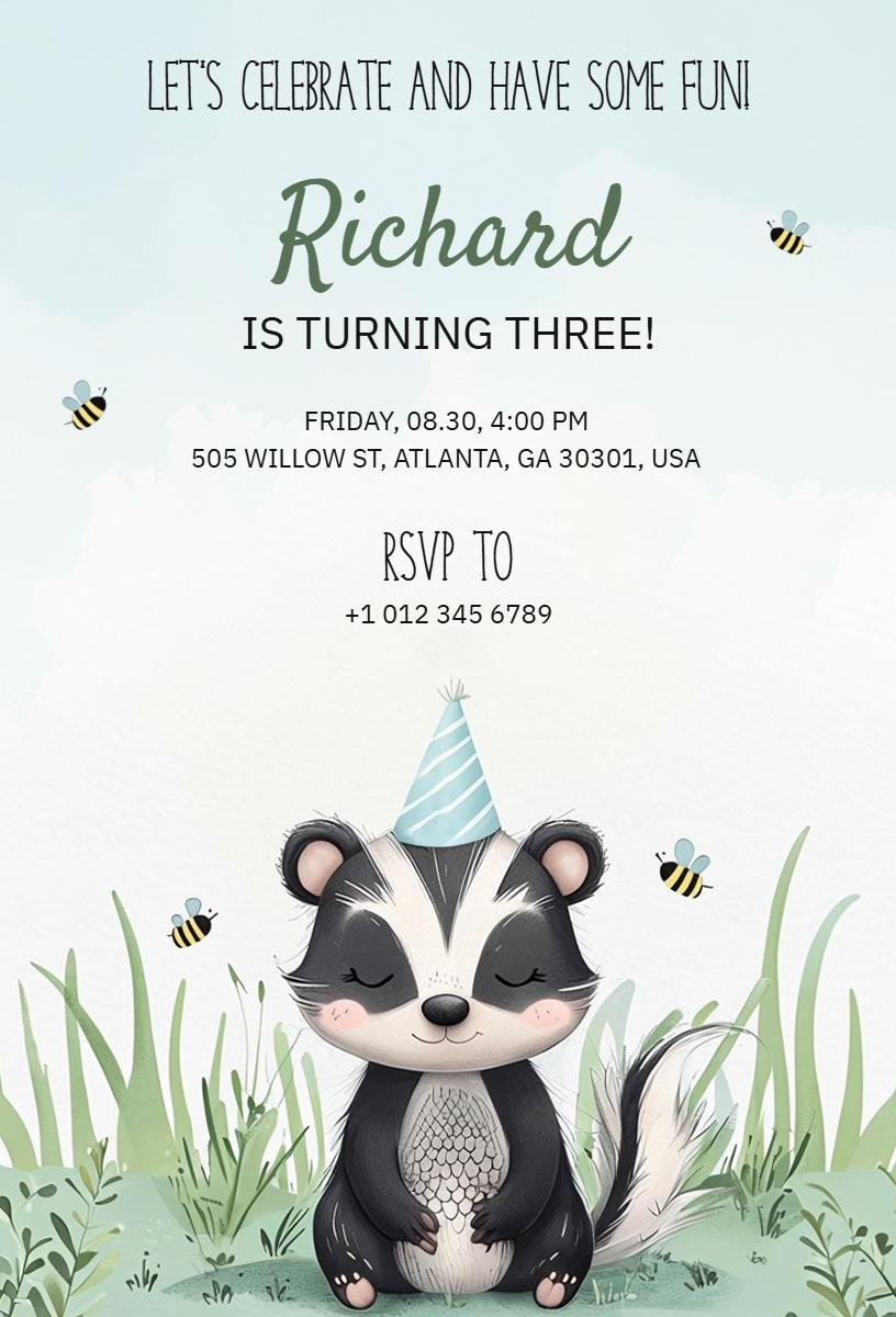 Charming Woodland Animal Theme Birthday Celebration Invitation Template