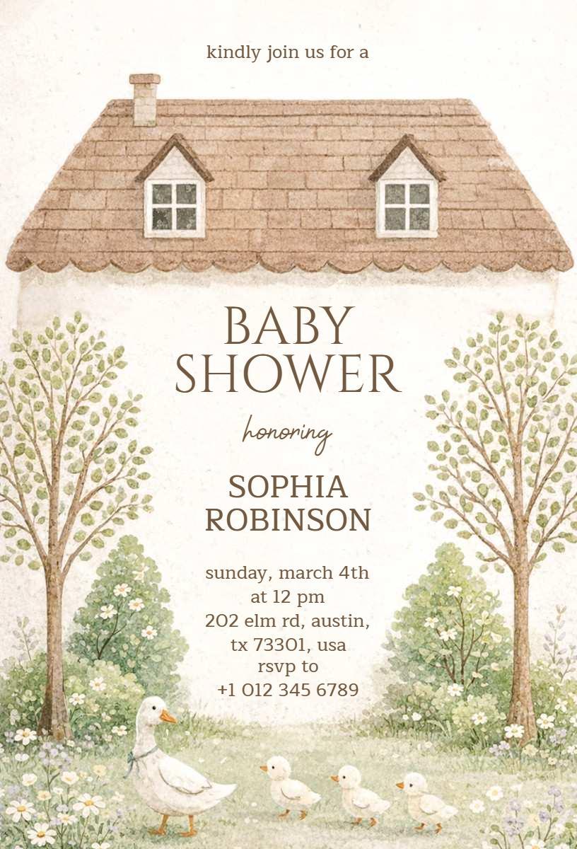 Charming Woodland Theme Baby Shower Celebration Invitation Template