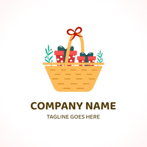 Charming Yellow Basket Filled with Gifts and Greenery Hamper Logo Template