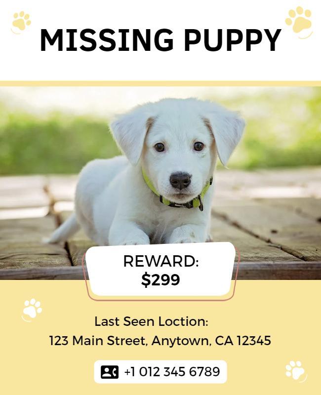 Charming Yellow Missing Puppy Poster Template