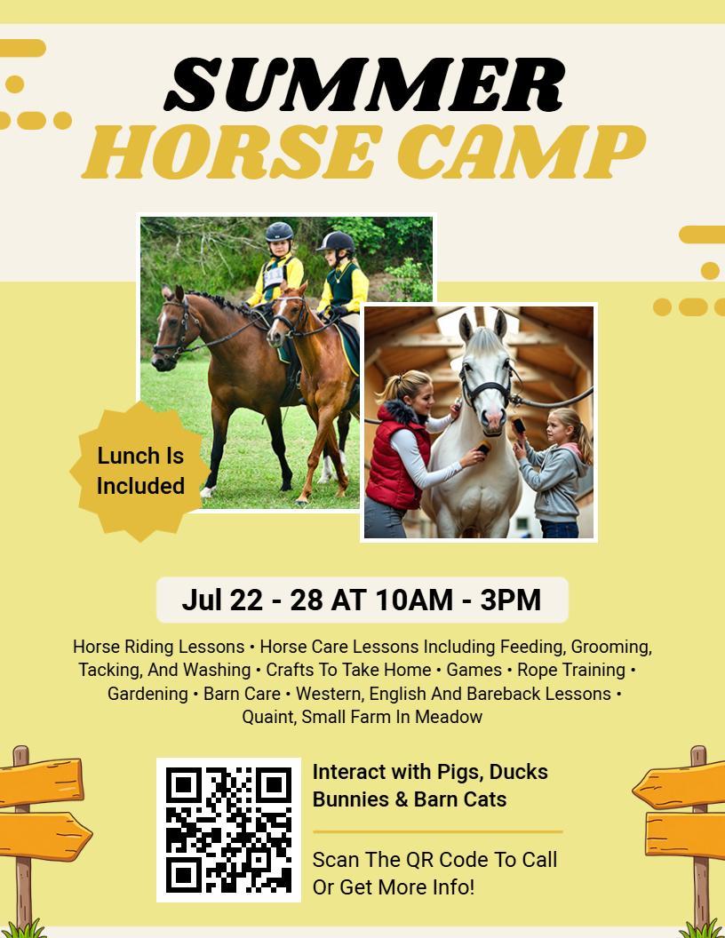 Charming Yellow Summer Horse Camp Adventure Flyer Template