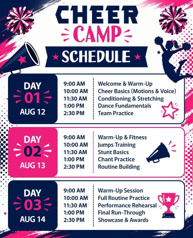 Cheer Camp Event Schedule Poster Template