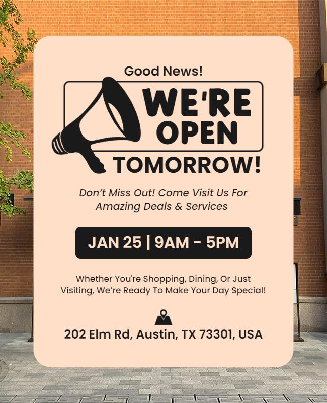 Cheerful Announcement for Tomorrow's Opening Celebration Poster Template
