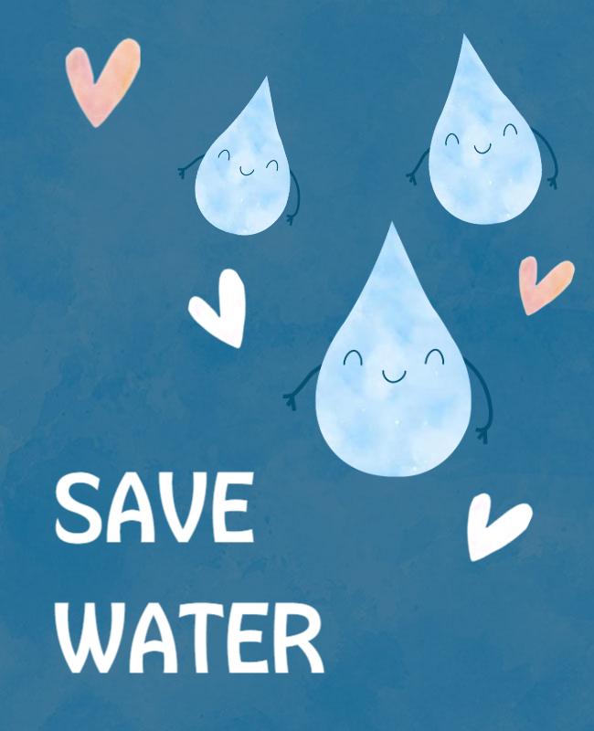 Cheerful Aqua Water Droplet Conservation Reminder Poster Template