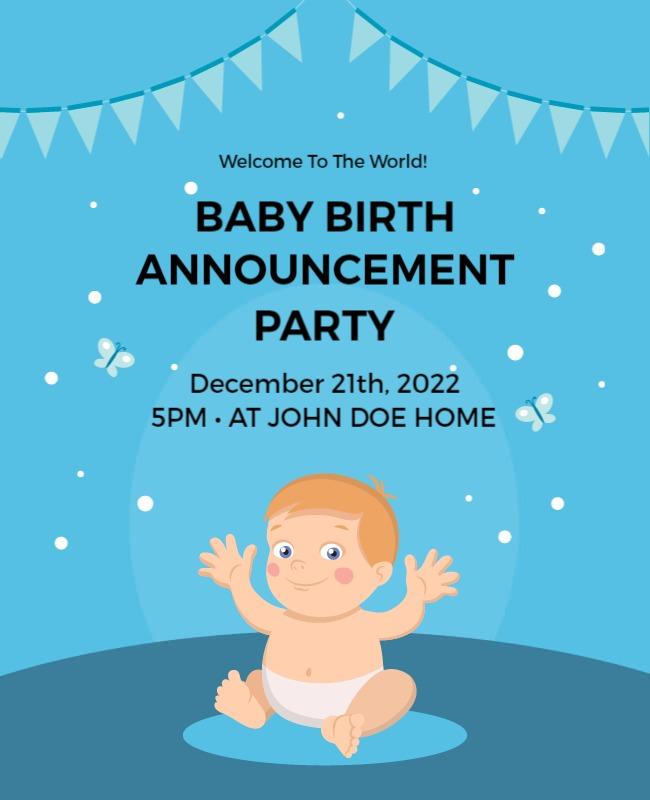 Cheerful Baby Birth Announcement Celebration Poster Template