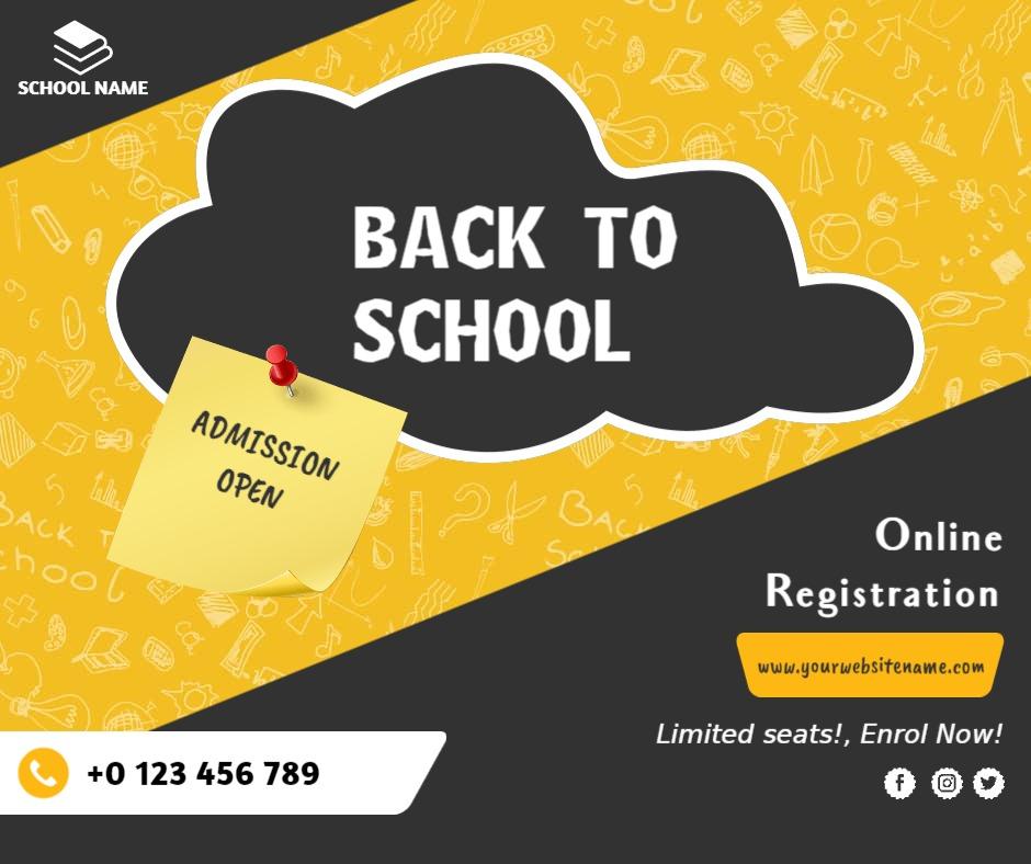 Cheerful Back to School Admission Open Promotion Ad Template