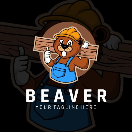 Cheerful Beaver Holding Wood for Construction Projects Logo Template