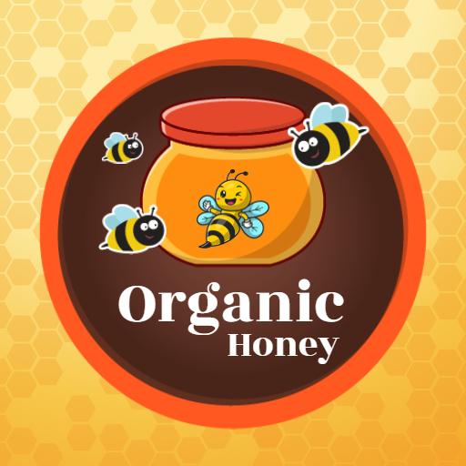 Cheerful Bees and Jar Design Promoting Organic Honey Logo Template