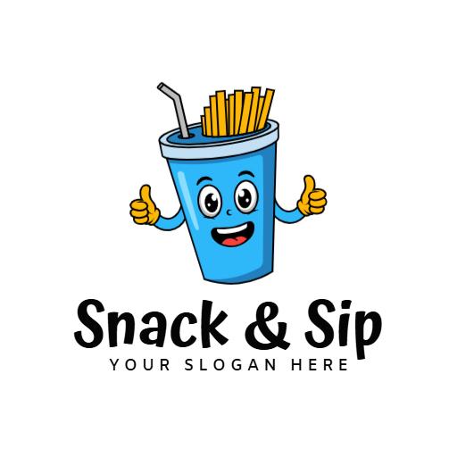Cheerful Blue Cup with French Fries for Snack Business Logo Template