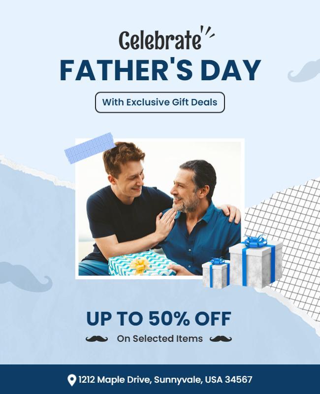 Cheerful Blue Father's Day Gift Deals Poster Template