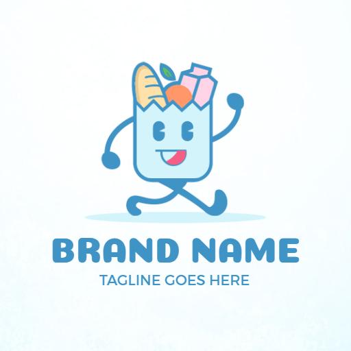 Cheerful Blue Grocery Bag Character for Mart Logo Template