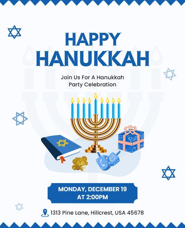 Cheerful Blue Menorah and Star of David Hanukkah Poster Template