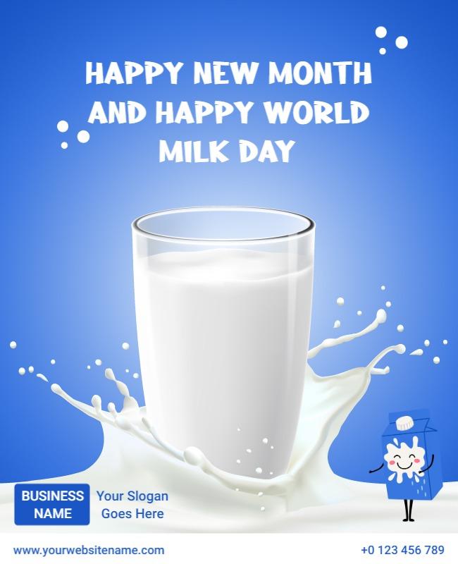 Cheerful Blue Milk Day Celebration with Splash Poster Template