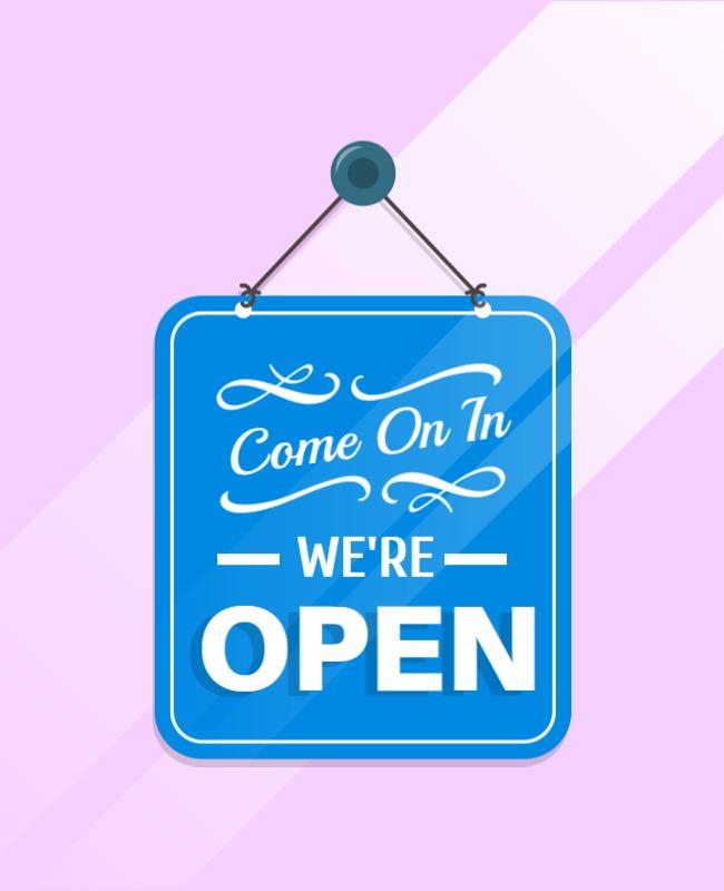 Cheerful Blue Open Sign with Decorative Typography Poster Template