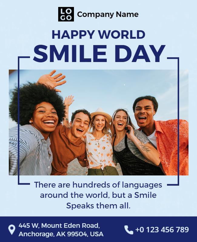 Cheerful Blue Smile Day Multicultural Celebration Poster Template
