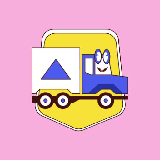 Cheerful Blue Truck with Shapes in Retro Style Logo Template