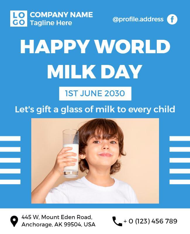 Cheerful Blue World Milk Day Celebration Poster Template