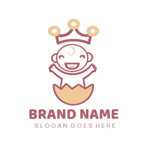 Cheerful Cartoon Baby with Crown and Egg Shell Logo Template