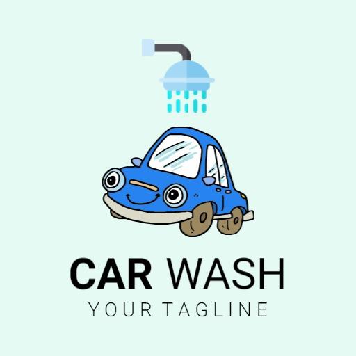 Cheerful Cartoon Car Character for Car Wash Logo Template